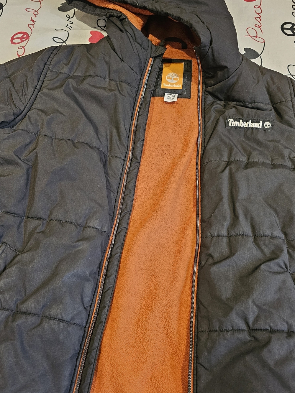 Timberland Black Puffer Jacket with Orange Lining
